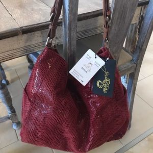 Brand New Sorial Maroon Purse Leather Snakeskin